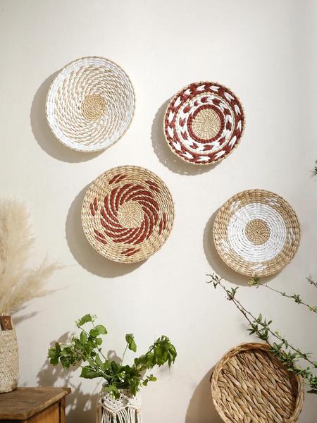 Imagem de Boho Seagrass Parede Pendurado Cesta Natural Artesanal Decoração De Casa Para Cozinha Quarto Sala