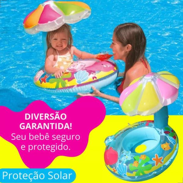 Imagem de Boia Bebe Guarda Sol Cogumelo Inflavel - Baby Boat Azul 80x65x65cm