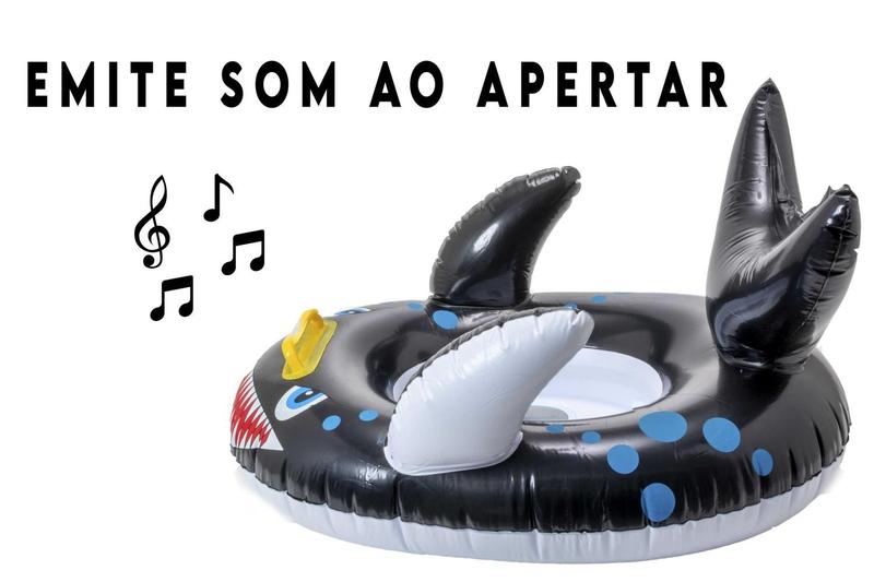 Imagem de Boia Bote Infantil Assento Tubarao Fraldinha Inflavel Bebe