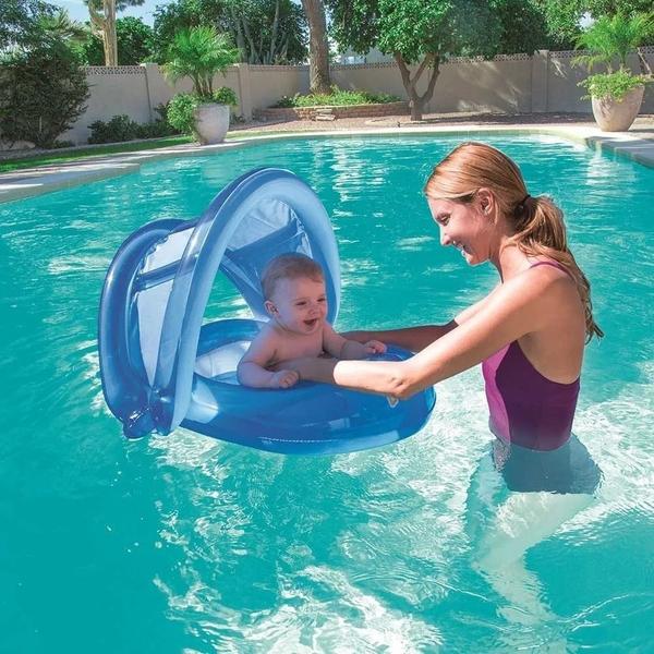 Imagem de Boia Bote Inflável Infantil C Fralda e Sombra Piscina Lazer