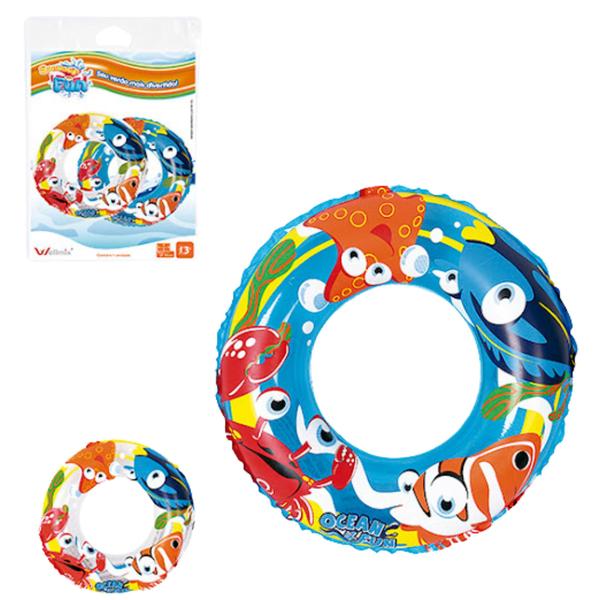 Imagem de Boia Circular Azul Inflável Infantil com Franja Estampada 50 cm Wellmix