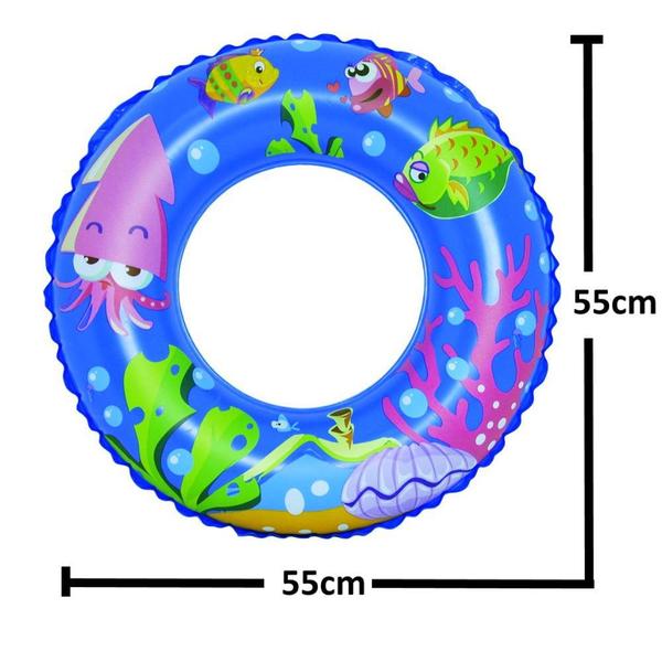 Imagem de Boia Circular Inflável Infantil de Peixinhos 55Cm - Azul