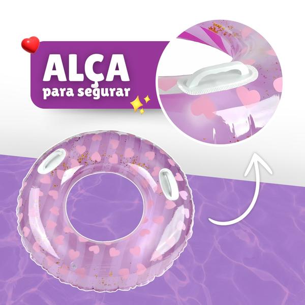 Imagem de Boia Circular Inflável Redonda Corações Estampada Glitter