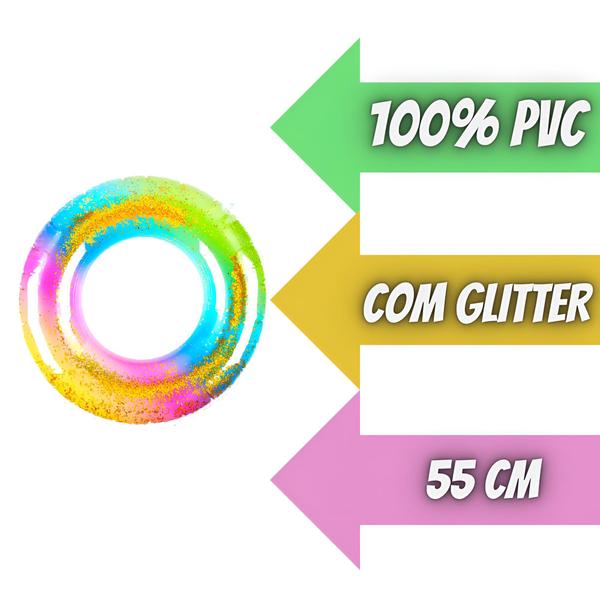 Imagem de Boia Criança Infantil Redonda Inflável Arco Íris Com Glitter  55cm