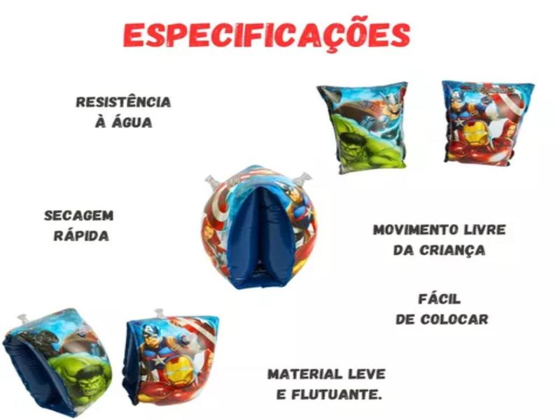 Imagem de Boia De Braço Infantil Piscina Personagens Marvel Até 18kg