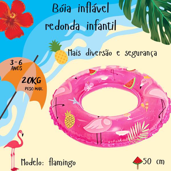 Imagem de Bóia de Flamingo Infantil Inflável 50 cm de Cintura Para as Crianças se Divertirem no Verão