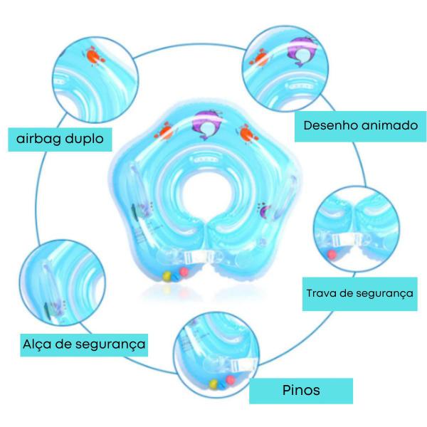 Imagem de Boia De Pescoço Infantil Para Bebê Inflável Piscina Com Alça AZUL 