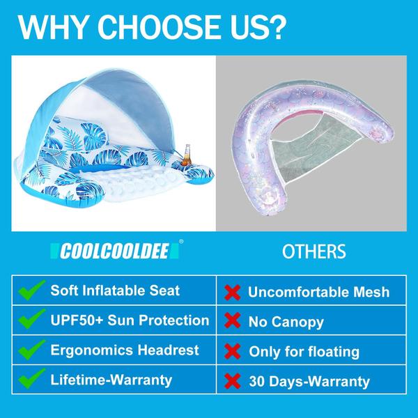Bóia de piscina COOLCOOLDEE com dossel para adultos, tamanho XL Imagem de Bóia de piscina COOLCOOLDEE com dossel para adultos, tamanho XL