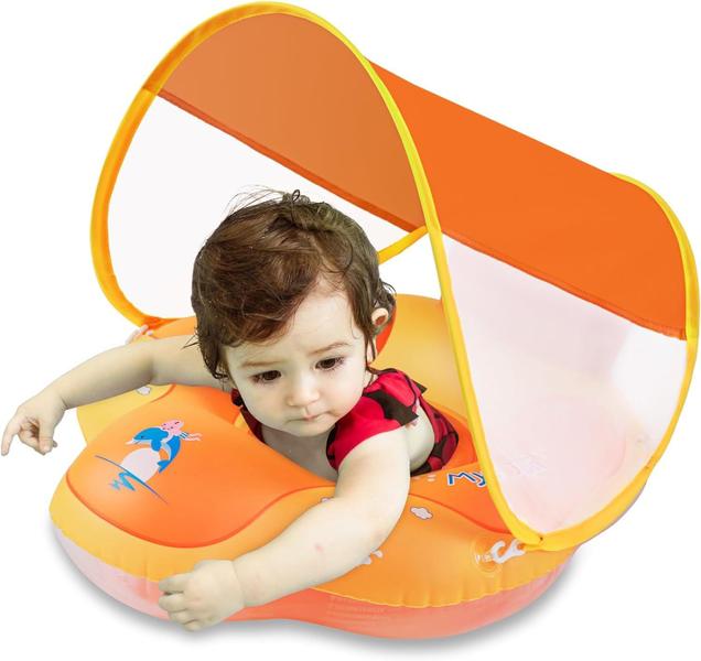 Imagem de Boia de Piscina Infantil Myir JUN com Dossel para Bebês (3-12 Meses) - Laranja