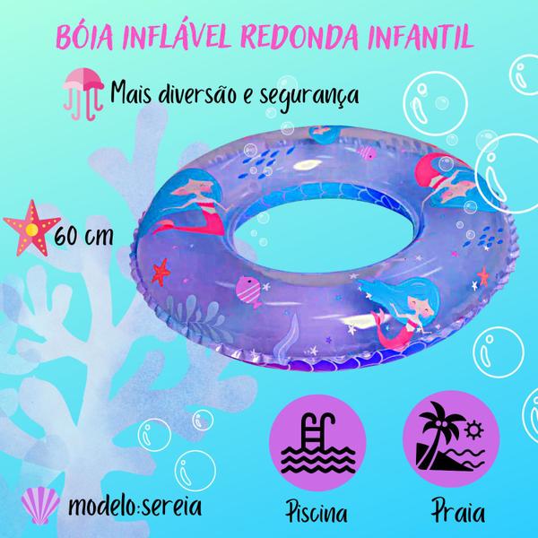 Imagem de Boia De Piscina Sereia Redonda Praia Material Reforçado Para Evitar Furos Brinquedo Kids Criança