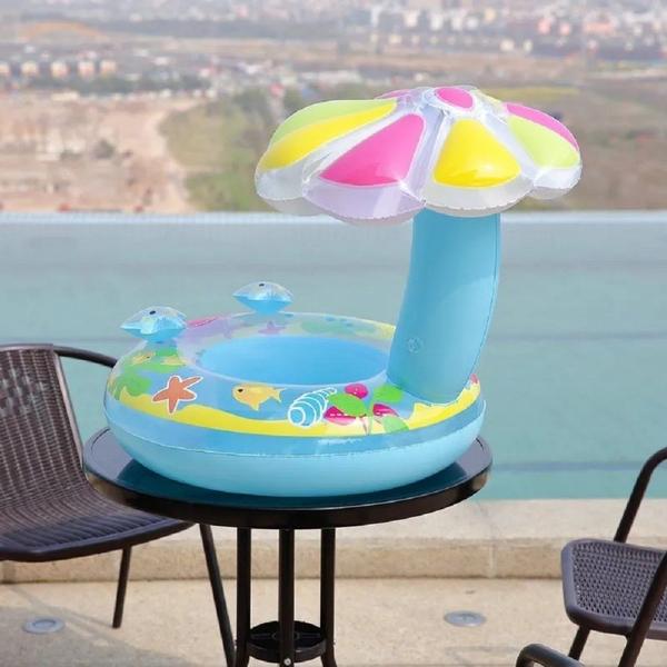 Imagem de Boia Fralda Inflável Infantil Bebê Brinquedo Piscina com protetor solar Cobertura Coqueiro Cogumelo