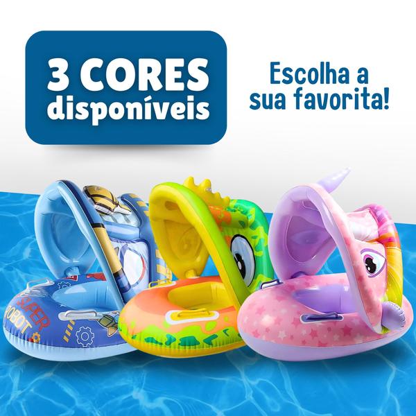 Imagem de Boia Infantil Bote Inflavel C Cobertura Bebe Criança Piscina Cor Rosa