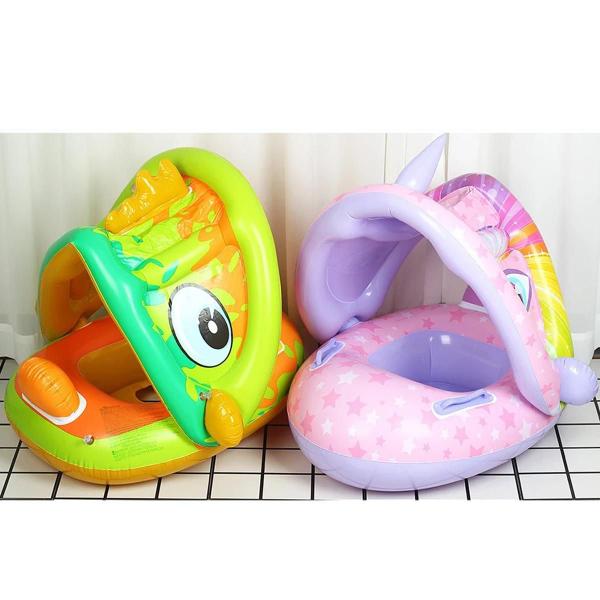 Imagem de Boia Infantil Bote Inflavel C Cobertura Bebe Criança Piscina