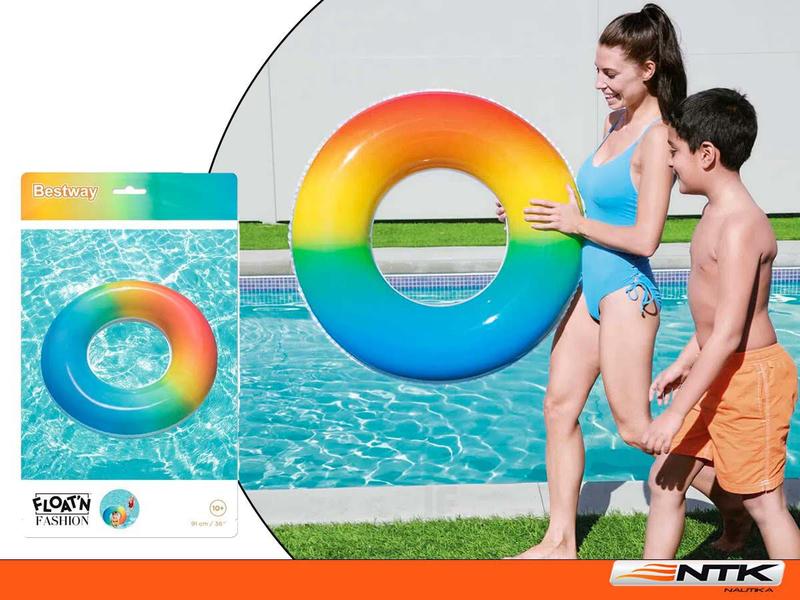 Imagem de Boia Inflável Arco Irís Redonda P/ Piscina C/ 91 Cm Bestway