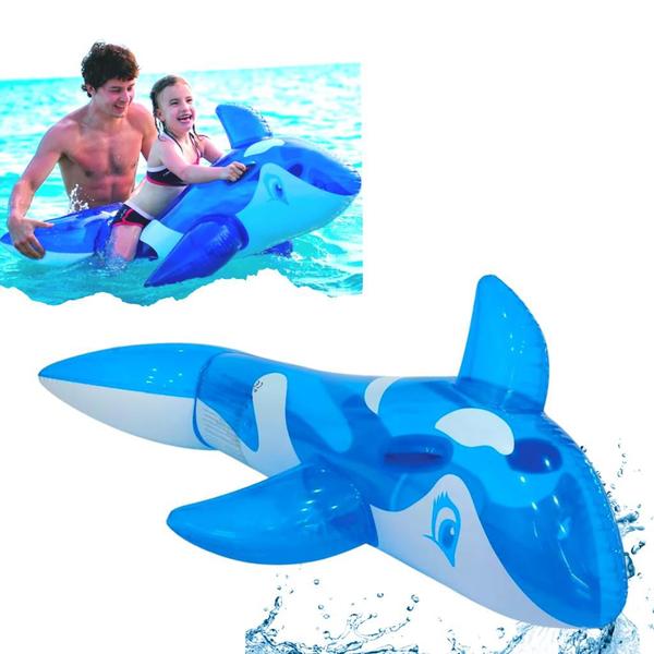 Imagem de Boia inflável Baleia Azul 140x80cm infantil p/ Piscina Praia p/ crianças