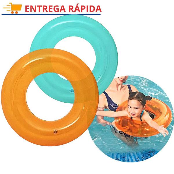 Imagem de Boia Inflável Circular Redonda de Cintura para Crianças Praia Piscina Água 51 cm Bóia Inflável de Plástico para Diversão