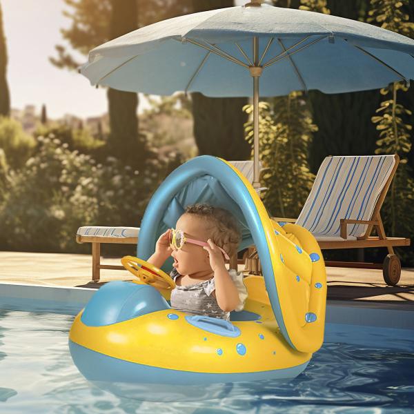 Imagem de Boia Inflavel Para Bebe Cobertura Piscina Praia Com Volante