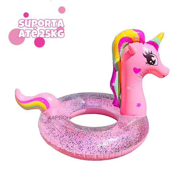 Imagem de Boia Unicórnio Rosa Infantil Glitter 70cm 1-3 anos Piscina