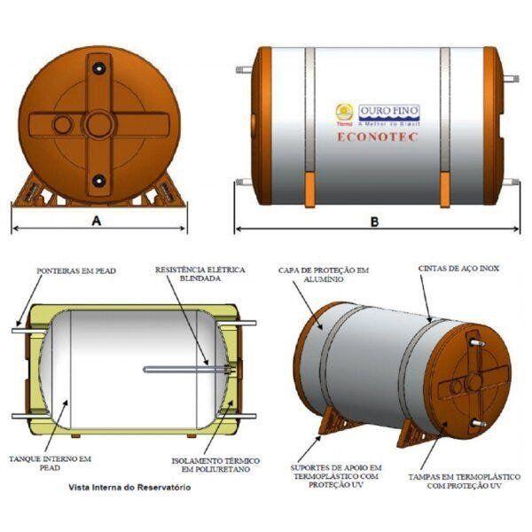 Imagem de Boiler Térmico Solar New Econotec 400 Litros Baixa Pressão Ouro Fino