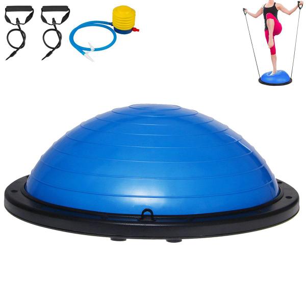 Imagem de Bola Bosu Com Elastico Alongamento Ginastica Academia Yoga Pilates Reabilitaçao Fisioterapia Fit Step Musculaçao Exercicio