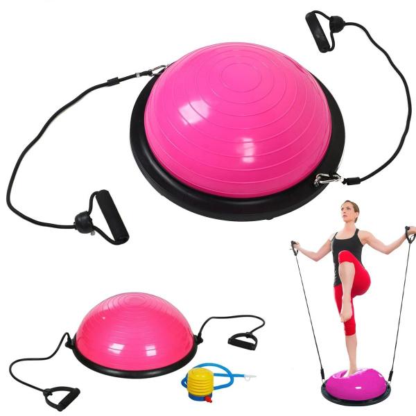 Imagem de Bola Bosu Com Elastico Ginastica Alongamento Yoga Academia Fisioterapia Reabilitaçao Musculaçao Fitness Step Fit Multiuso