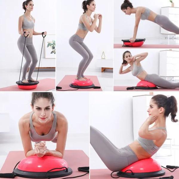 Imagem de Bola Bosu Com Elastico Ginastica Alongamento Yoga Academia Fisioterapia Reabilitaçao Musculaçao Fitness Step Fit Multiuso