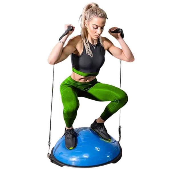 Imagem de Bola Bosu Com Elastico Treino Yoga Academia Pilates Fisioterapia Reabilitaçao Equilibrio Força Step Musculaçao Ginastica Alongamento