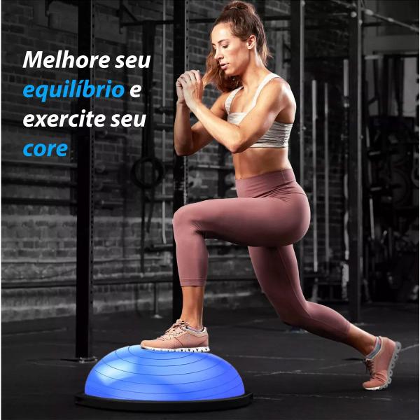 Imagem de Bola Bosu Com Elastico Yoga Academia Pilates Fisioterapia Reabilitaçao Alongamento Ginastica Step Treino Fit Musculaçao