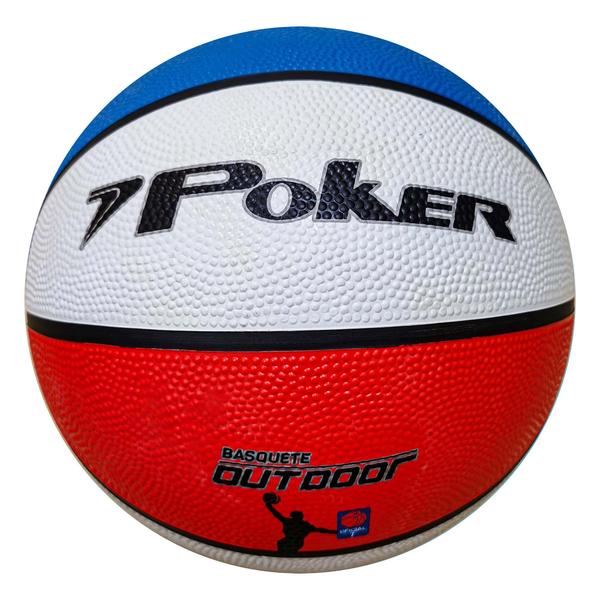 Imagem de Bola de Basquete Poker Outdoor 7 Branco Azul Vermelho