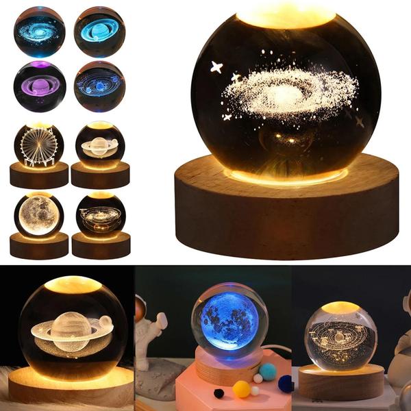 Imagem de Bola De Cristal LED USB Night Light 3D Moon Planet Galaxy Astronauta Lâmpada Para Crianças Adultos