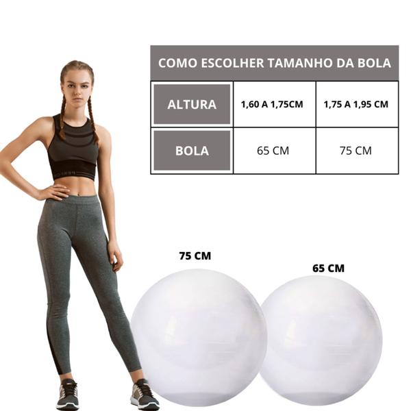 Imagem de Bola de Exercícios Pilates Yoga Abdominal 75cm Transparente com Bomba para Encher Suporta até 150kg