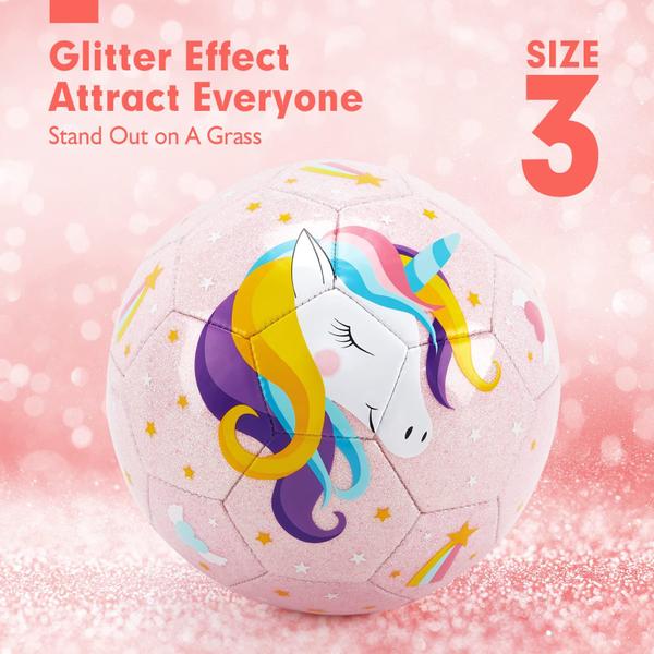 Imagem de Bola de futebol hahaland Glitter Unicorns tamanho 3 para crianças com bomba