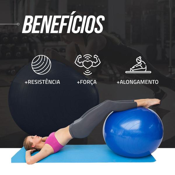 Imagem de Bola de Ginástica Gym Ball Inflável Com Bomba 75cm - Azul