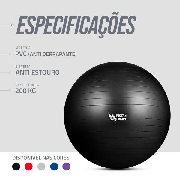 Imagem de Bola de Ginástica Gym Ball Inflável Com Bomba 75cm - Preto