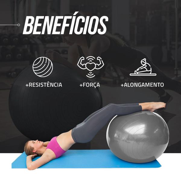 Imagem de Bola de Ginástica Gym Ball Inflável com inflador 75cm - Cinza