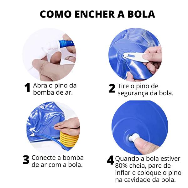 Imagem de Bola de pilates azul com 65cm + bomba de ar manual de inflar