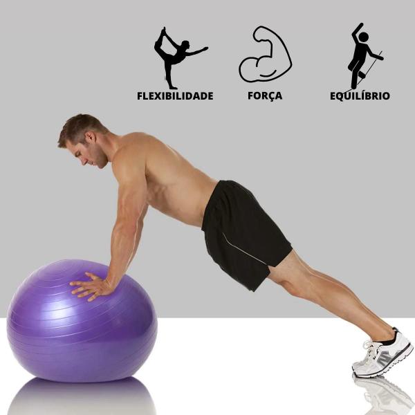 Imagem de Bola de pilates roxa + bomba de ar manual de inflar