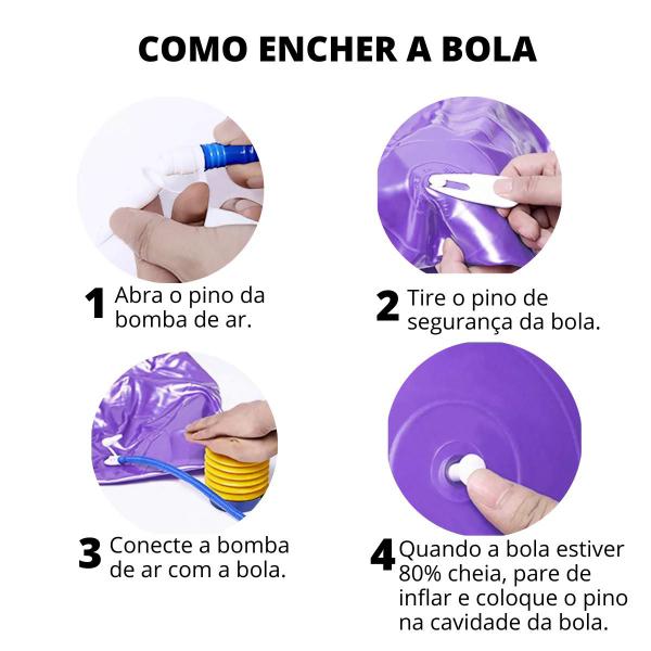 Imagem de Bola de pilates roxa + bomba de ar manual de inflar