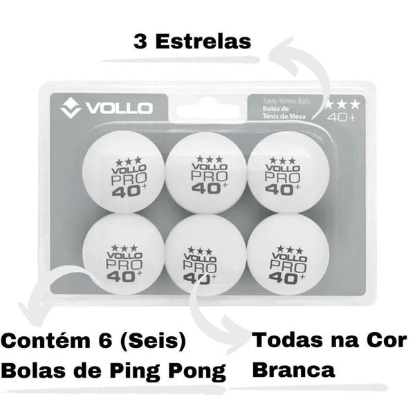 Imagem de Bola de Ping Pong Tenis de Mesa Kit C/6 Bolas 3 Estrelas Branca Vollo