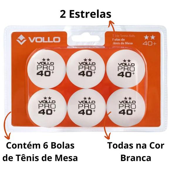 Imagem de Bola de Tênis de Mesa Ping Pong Com 6 Unidades 2 Estrelas Branca Vollo