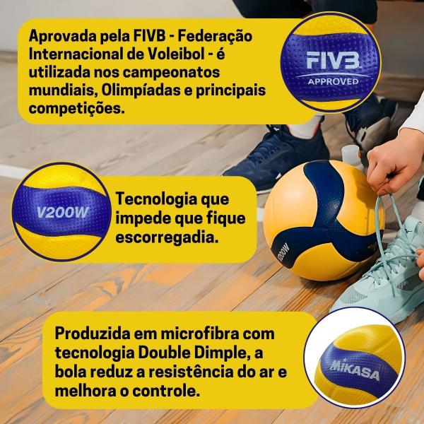 Imagem de Bola De Vôlei Mikasa V200w Oficial Quadra Fivb + Bomba De Ar