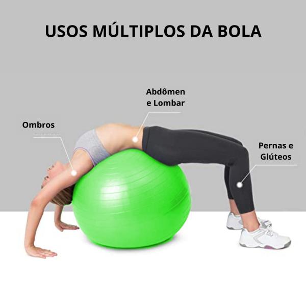 Imagem de Bola Fitness Grande p/ Pilates Yoga Fisioterapia Verde 75 cm Ginástica em Casa Alongamento Sem Bomba