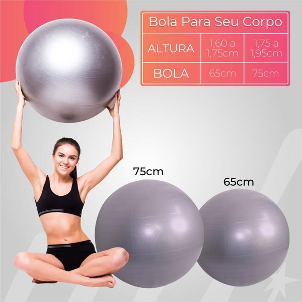 Imagem de Bola Fitness Grande para Pilates Yoga Fisioterapia Cinza 75 cm Ginástica Alongamento sem Bomba