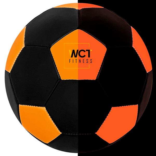 Imagem de Bola Futebol Preto Laranja Florescente Neon Esporte Treinamento Criança Adulto  WCT Fitness