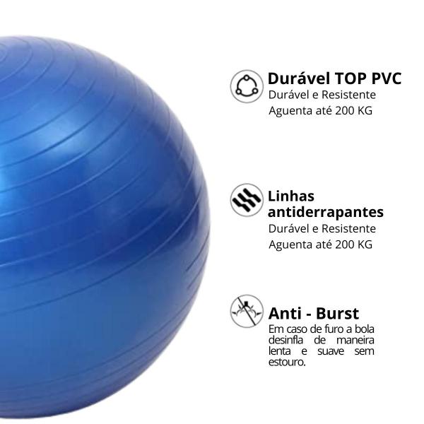 Imagem de Bola ginástica azul yoga e pilates 75cm resistente