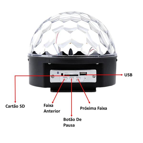 Imagem de Bola Maluca LED Cristal RGB Bluetooth USB SD Festas Iluminação LK306B