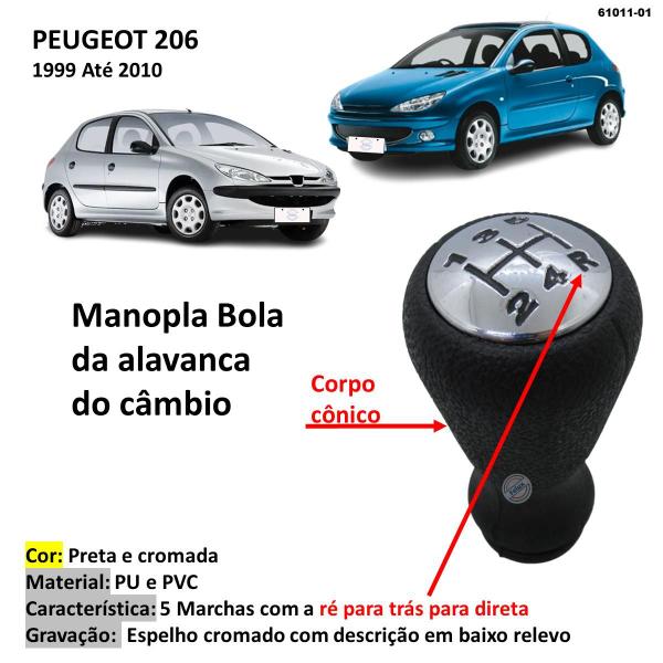 Imagem de Bola Manopla Alavanca Câmbio Peugeot 206 1999-2010 Cromada