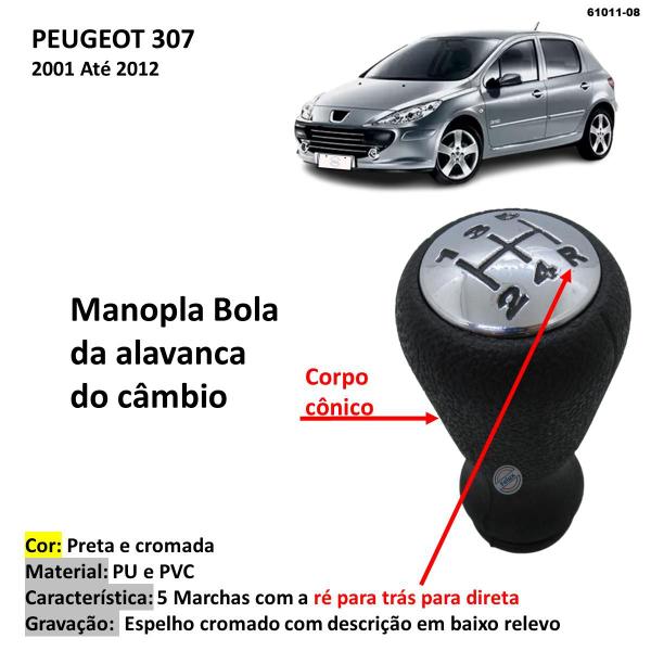 Imagem de Bola Manopla Alavanca Câmbio Peugeot 307 2001-2012 Cromada