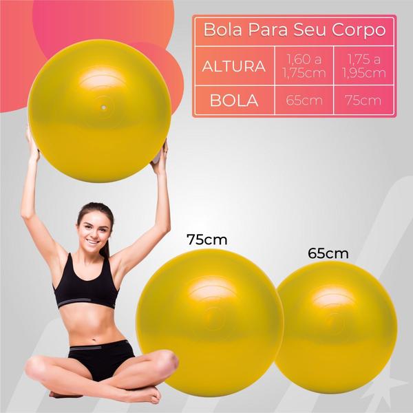 Imagem de Bola Pilates 75CM Ginástica Yoga Fisioterapia Fitness Academia Alongamento Exercícios Amarelo 200kg