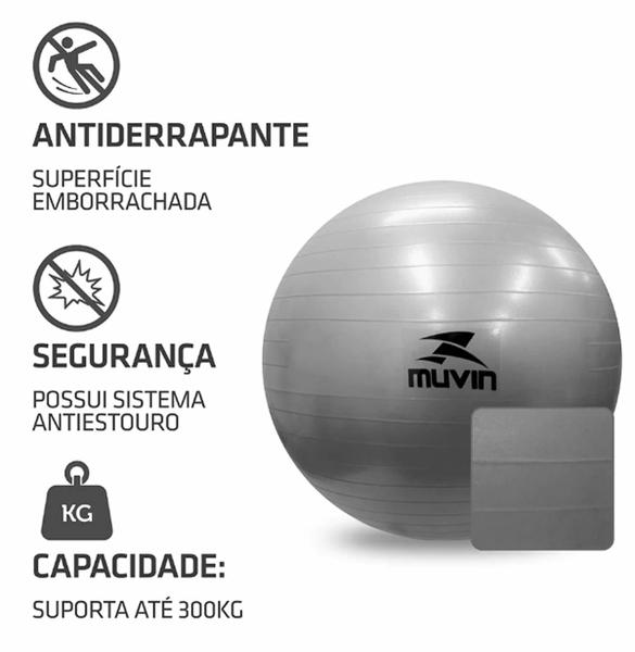 Imagem de Bola Pilates Anti estouro Até 300Kg com Bomba  65cm - Muvin